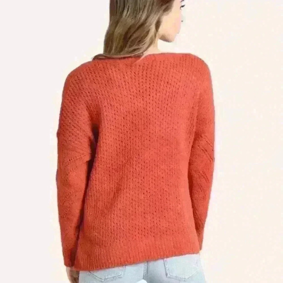 Anthropologie Cupcakes and Cashmere Burnt Orange V-Neck Sweater - Picture 3 of 9